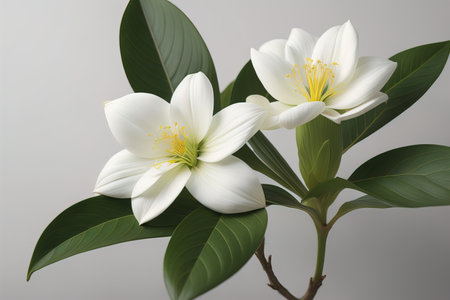 Beautiful white flowers on a dark background. Close-up. ai generativeの素材