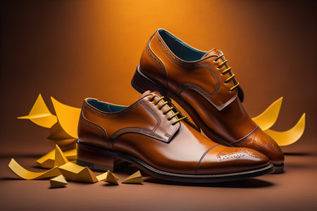 Men's shoes on a solid colour background. Studio shot. ai generativeの素材