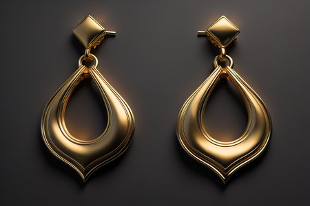 Earrings made of gold on a solid color background close up. ai generativeの素材