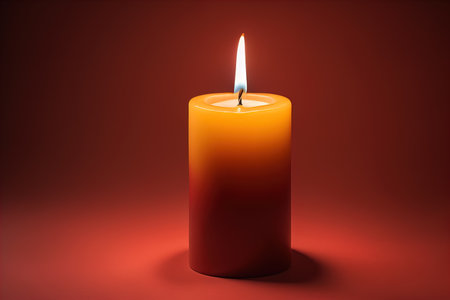 Creative burning candle on a wooden background. ai generativeの素材