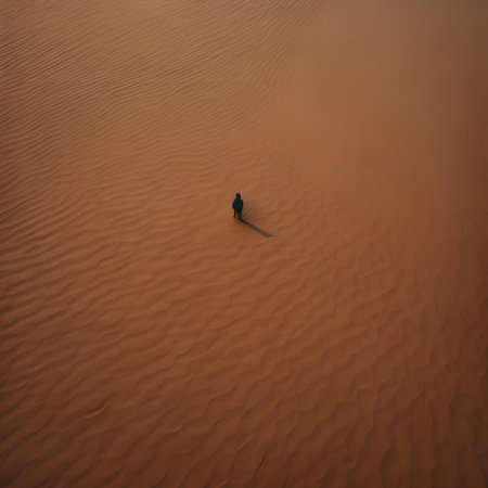 Silhouette of a man in the red sand dunes. generative aiの素材