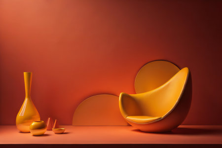 two vases and a yellow chair on a red background. generative aiの素材