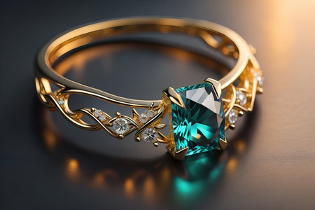 Wedding ring with diamonds on a solid color background. Jewelry. ai generativeの素材