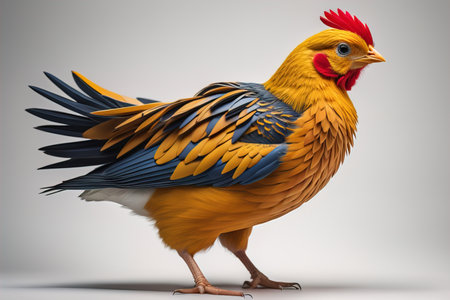 Colorful chicken on a solid color background, studio photo. ai generativeの素材