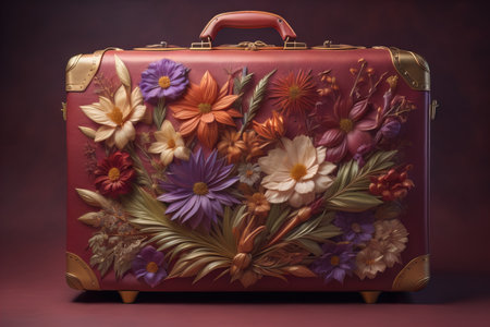 a travel suitcase isolated on a solid color background. ai generativeの素材