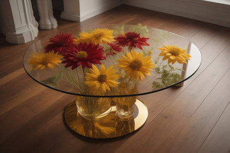 a glass table in a room. ai generativeの素材