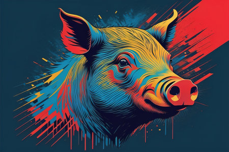 Pig head. Colorful vector illustration. Isolated on a solid color background. generative aiの素材