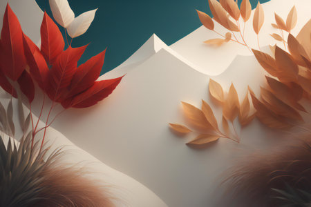 abstract composition with autumn leaves and white paper sheet. generative aiの素材