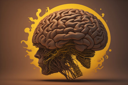 Human brain on a solid color background. ai generativeの素材