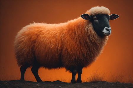 Sheep on a solid color background. Photo in old color image style. ai generativeの素材