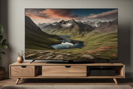 TV on the wooden cabinet in modern living room. ai generativeの素材