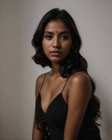 Beautiful petite Filipino woman in a black swimsuit and braの素材