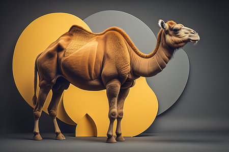 Camel head on solid color background, close up. Vintage style. ai generativeの素材