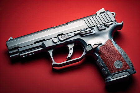 Semi-automatic handgun on a solid color background. Close-up. ai generativeの素材
