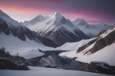 Mountains and snow-capped peaks of the Caucasus Mountains. ai generativeの素材