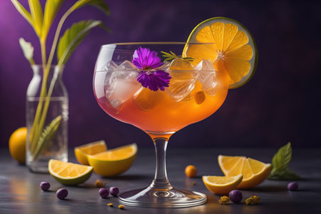 Cocktail in a glass on a solid color background. ai generativeの素材