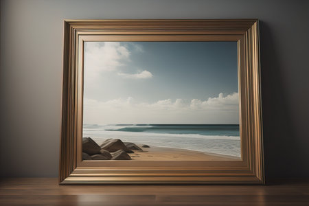 Glass picture frame on a solid color background. ai generativeの素材