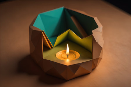 Creative burning candle on a wooden background. ai generativeの素材