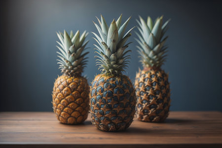 Pineapples on a wooden background. ai generativeの素材