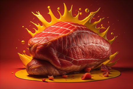 Raw beef sirloin steak with ingredients for cooking on wooden background. ai generativeの素材