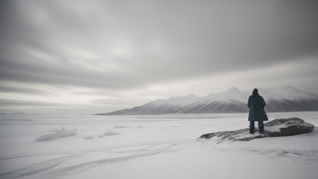 Beautiful winter landscape of Iceland. Toned in black and white. generative aiの素材