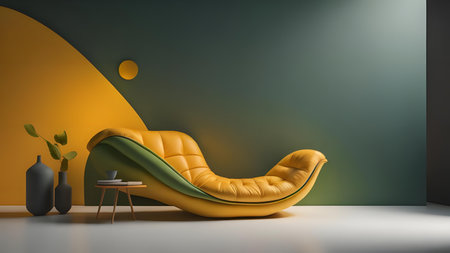 Interior of modern living room with yellow armchair. generative aiの素材