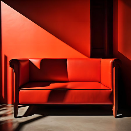 Red leather sofa in the interior of the room. generative aiの素材