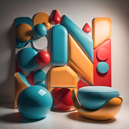 abstract geometric composition. Minimalistic composition with geometrical figures and balls. generative aiの素材