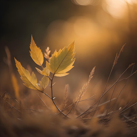 Autumn leaves in the forest at sunset. Shallow depth of field. generative aiの素材