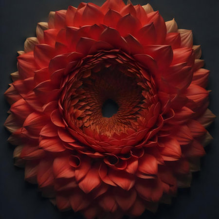 Beautiful red dahlia flower on dark background, close up. generative aiの素材
