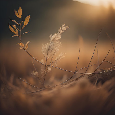 Autumn background with dry grass, soft focus, toned image. generative aiの素材