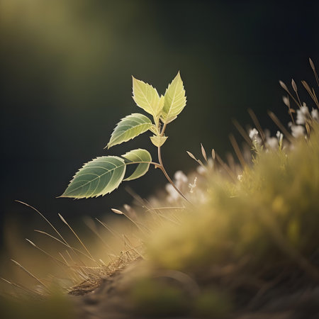 Young green plant growing on mossy ground in forest. generative aiの素材