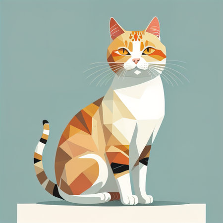 Cute cat sitting on the floor. Vector illustration in retro style. ai generativeの素材