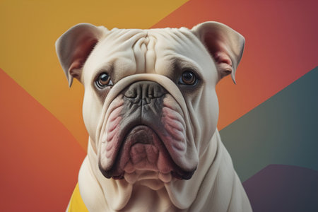 Portrait of a dog breed English Bulldog on a solid color background. ai generativeの素材
