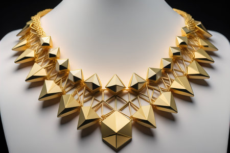 Gold necklace on a mannequin on a black background. ai generativeの素材