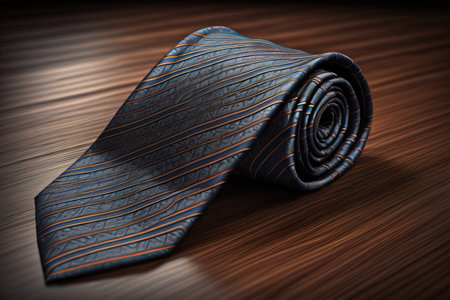 a necktie on a wooden background with reflection. ai generativeの素材