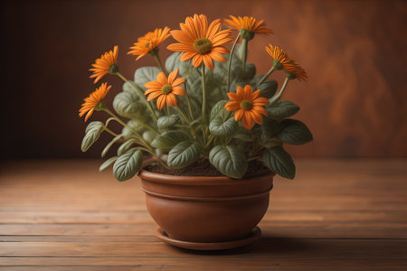 Flowers in a pot on a solid color background. ai generativeの素材