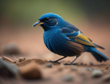 closeup shot of a beautiful bird on the ground with blurred background. generative aiの素材