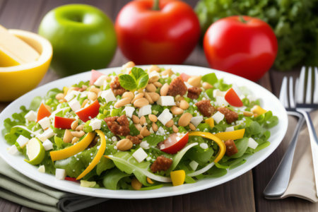 Fresh salad with arugula, tomatoes, cheese and pine nuts. generative aiの素材