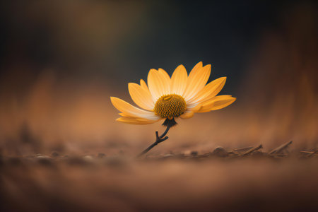 Yellow daisy flower in the garden with blurred background and copy space. ai generated. ai generatedの素材