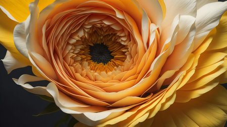 Close up of an orange and yellow ranunculus flower in bloom. generative aiの素材