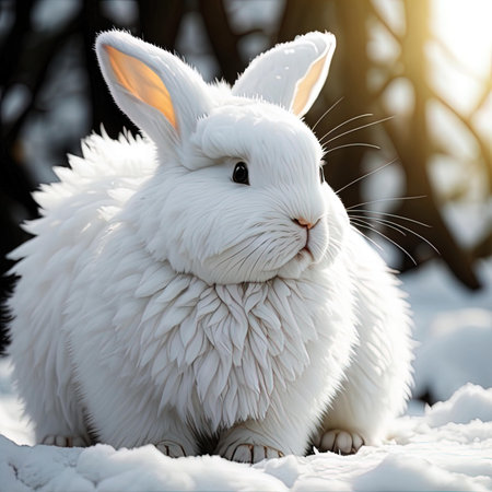 White rabbit in the winter forest. Easter bunny in the winter forest. generative aiの素材