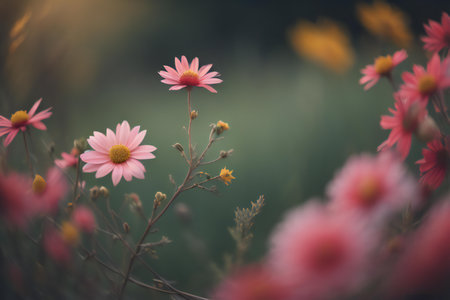 Pink daisy flower in the meadow, vintage color tone. generative aiの素材