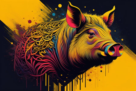 Pig head. Colorful vector illustration. Isolated on a solid color background. generative aiの素材