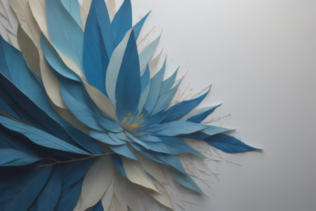 Paper flower made of blue and beige paper on a white background. generative aiの素材