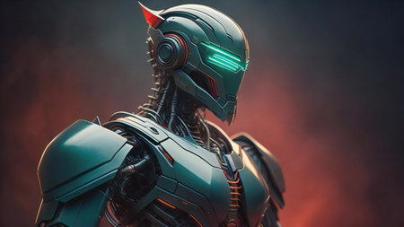 Cyborg cyber woman in helmet and armor. generative aiの素材