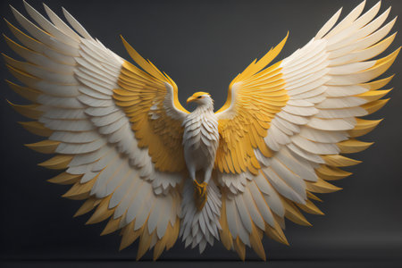 a golden eagle with wings spread on a gray background. generative aiの素材