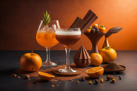 Cocktail with orange and chocolate on a dark background. Copy space. generative aiの素材
