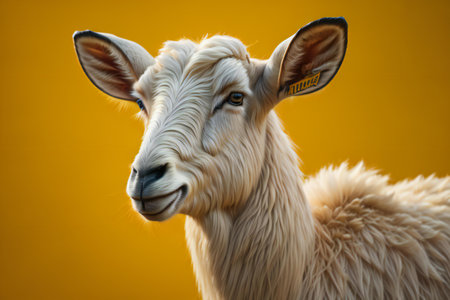 Portrait of a goat on a yellow background. Close-up. ai generatedの素材