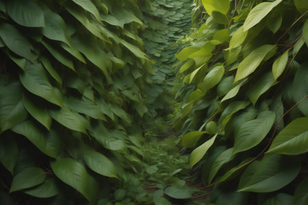 Green leaves in the rainforest. Nature and environment concept. Abstract background. generative aiの素材